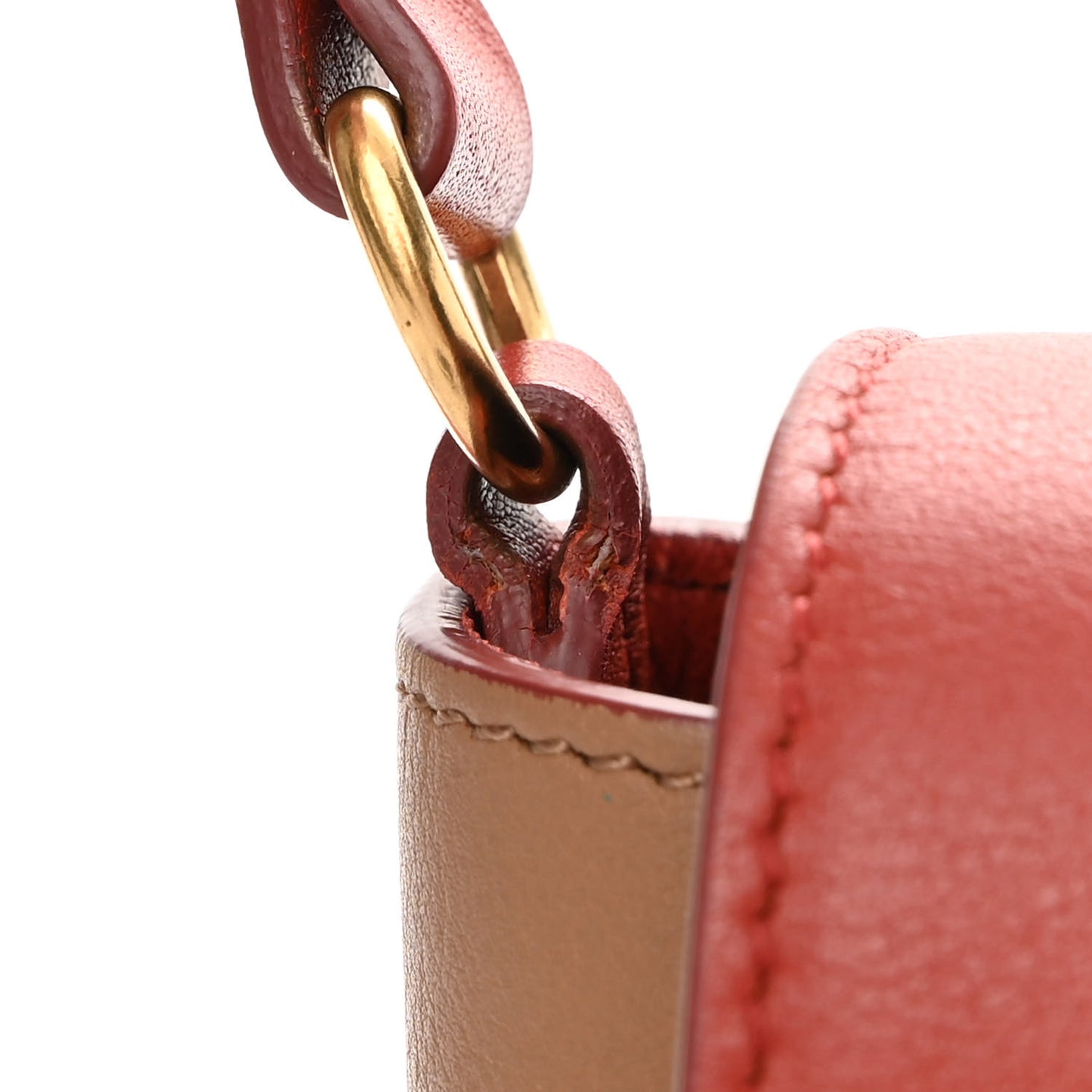 Shiny Smooth Calfskin Medium Frame Shoulder Bag Red Tan