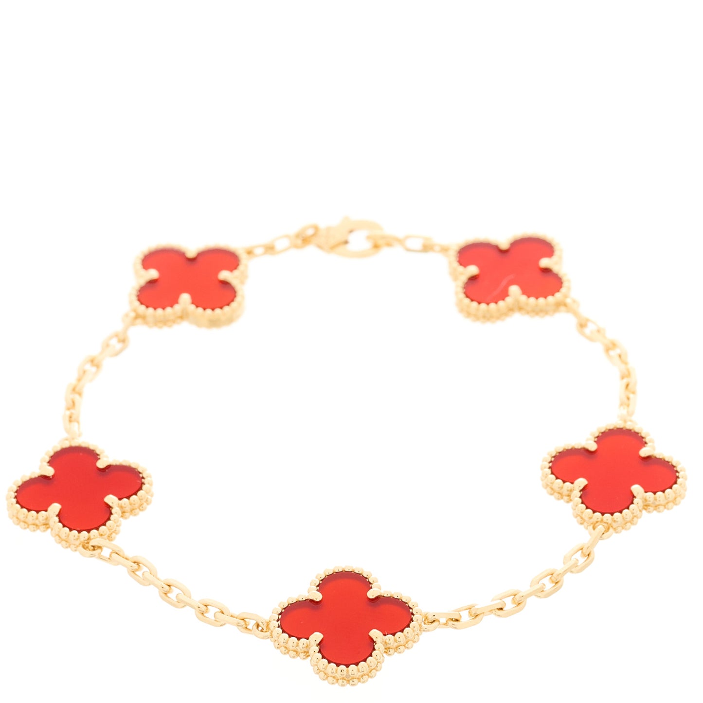 18K Yellow Gold Carnelian 5 Motifs Vintage Alhambra Bracelet