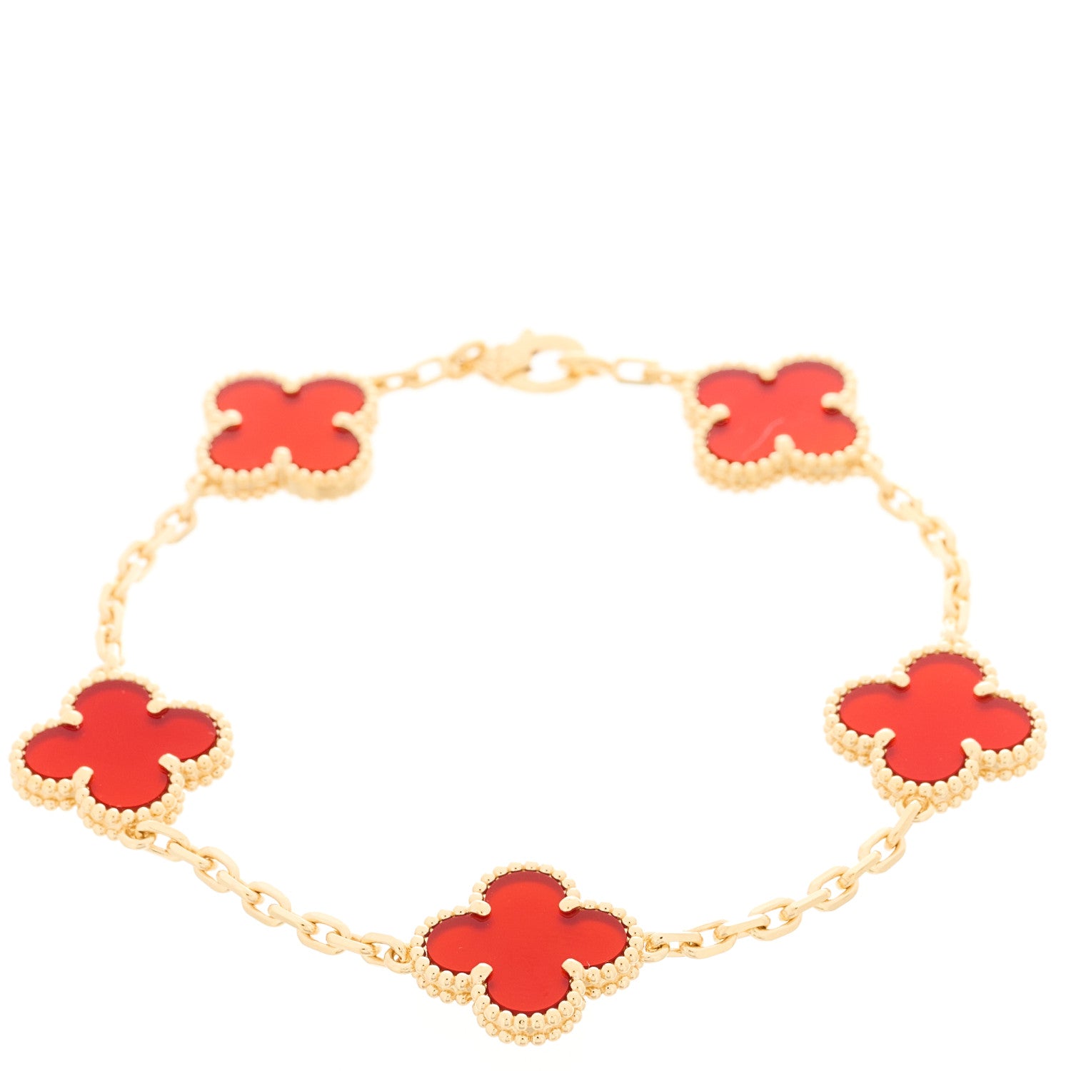 Van Cleef & Arpels 18K Yellow Gold Carnelian 5 Motifs Vintage Alhambra Bracelet 1 of 5