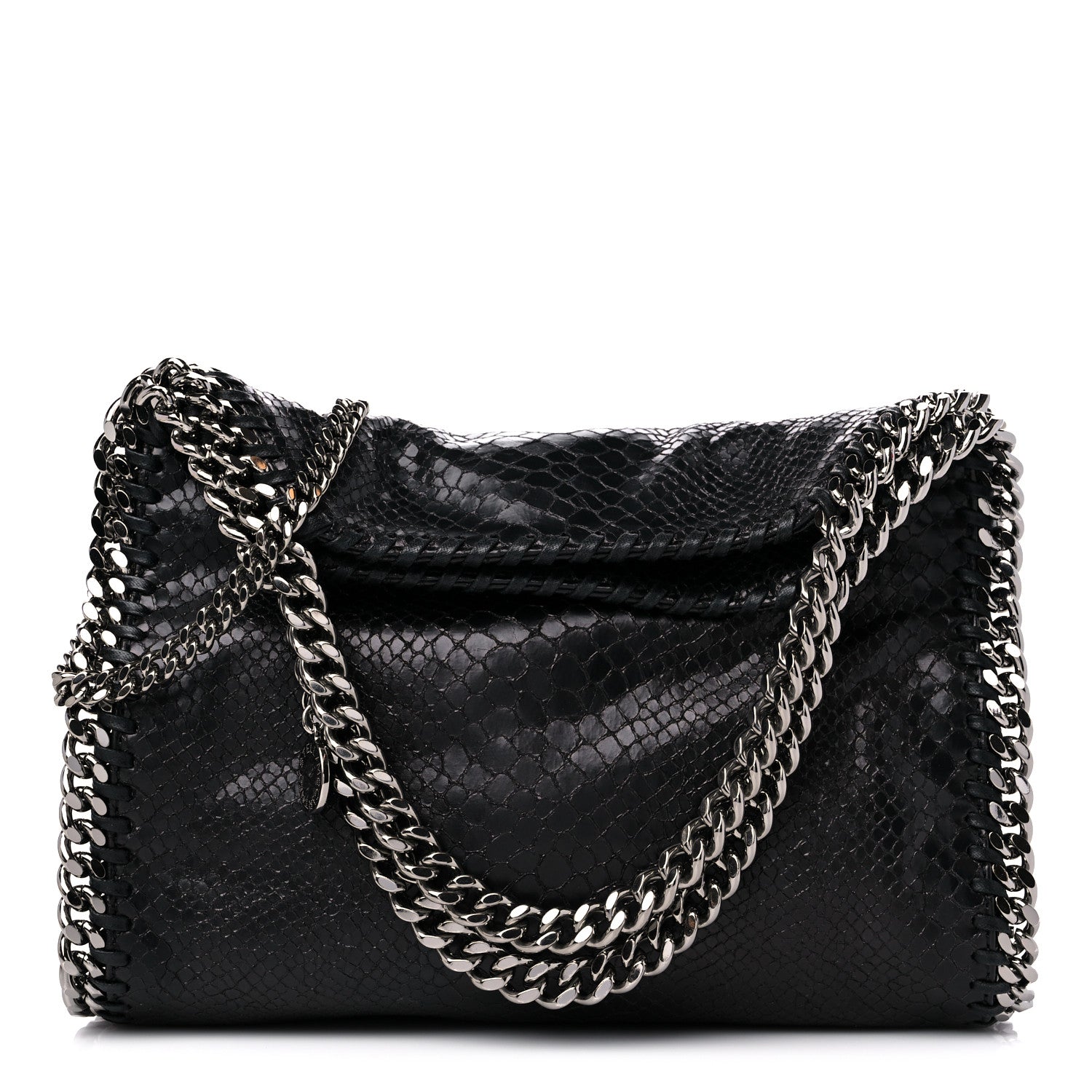 Stella McCartney Metallic Faux Snakeskin Small Falabella Fold Over Tote Black 1 of 7