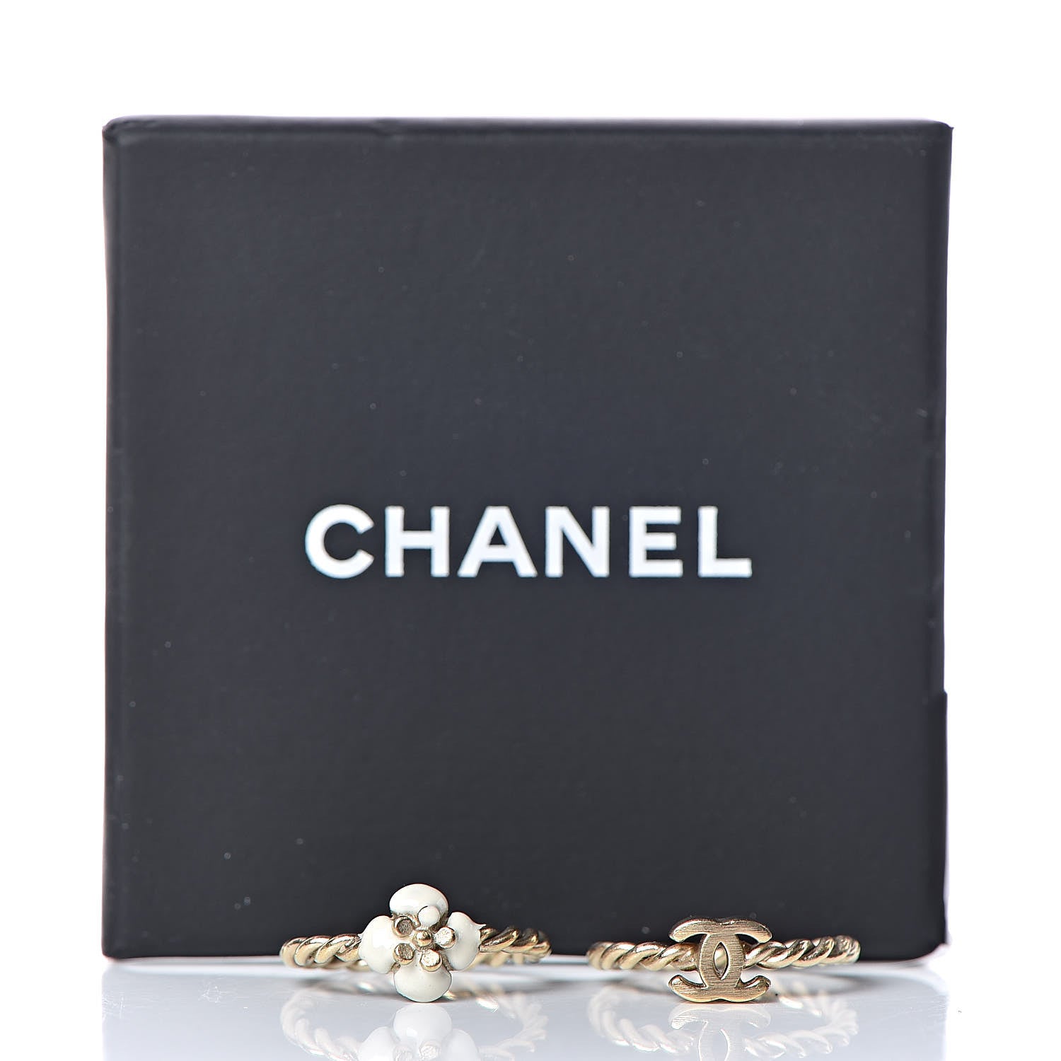 Chanel Enamel Camellia CC Ring Set of 2 6 4.5 Light Gold White 6 of 6