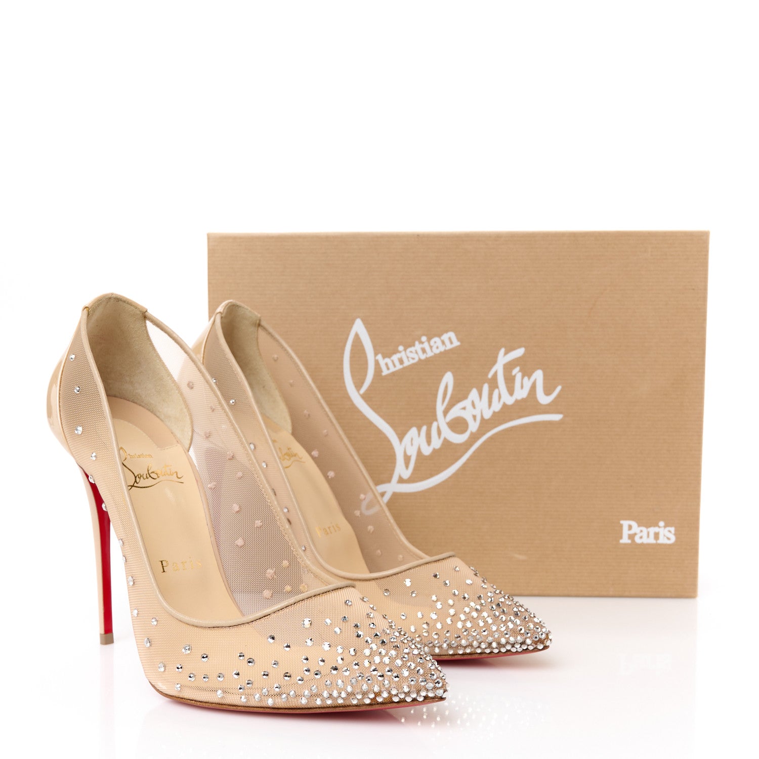 Christian Louboutin Suede Lame Crystal Strass Follies 100 Pumps  39 Light Silk 9 of 9