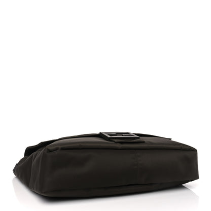 Fendi Econyl Nylon Cuoio Romano Monochrome Large Baguette Messenger Bag Ebano 4 of 10