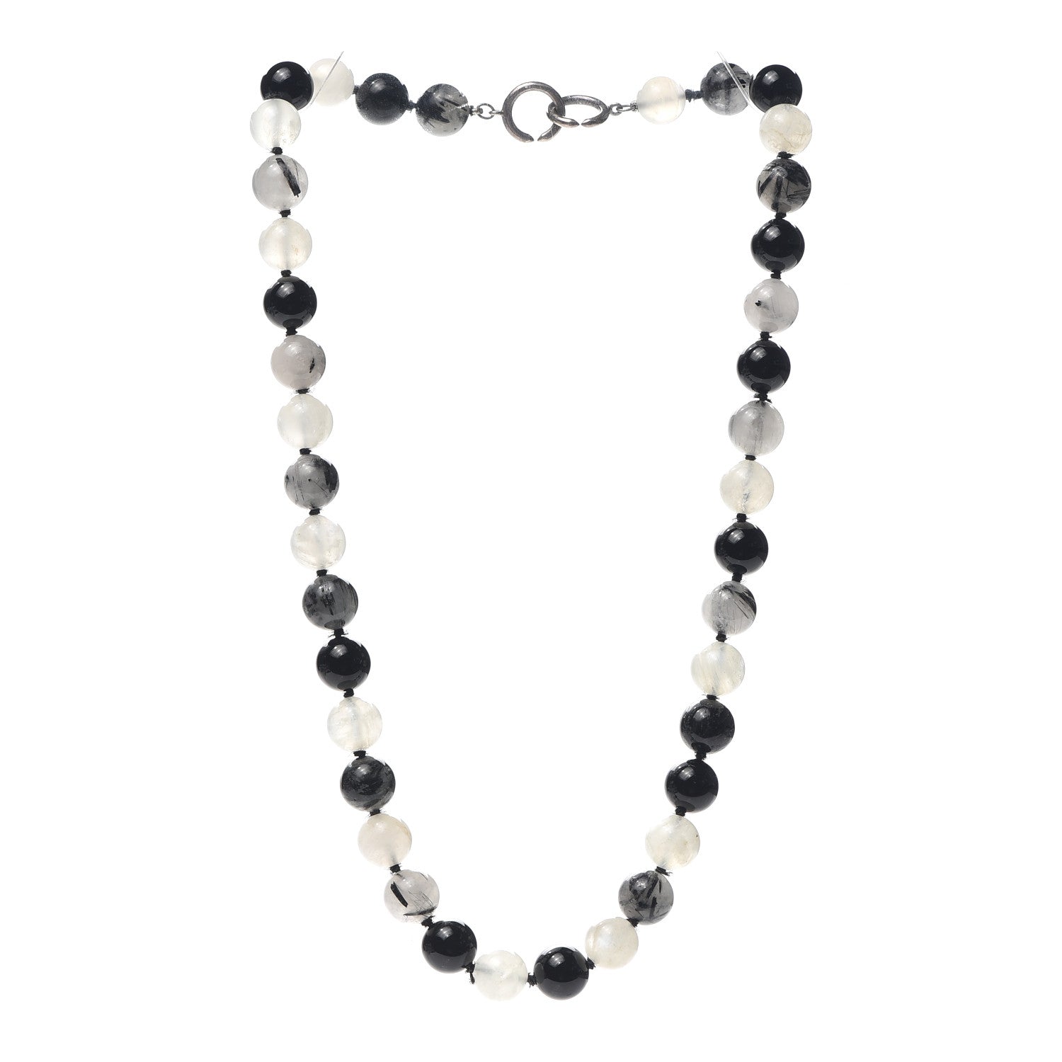 Tiffany Sterling Silver Black Onyx Tourmalinated Quartz Moonstone Bead Necklace 3 of 8