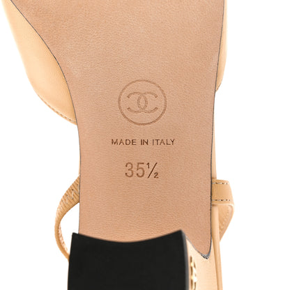 Chanel Goatskin Grosgrain Cap Toe CC Slingback Pumps 35.5 Beige Black 7 of 11