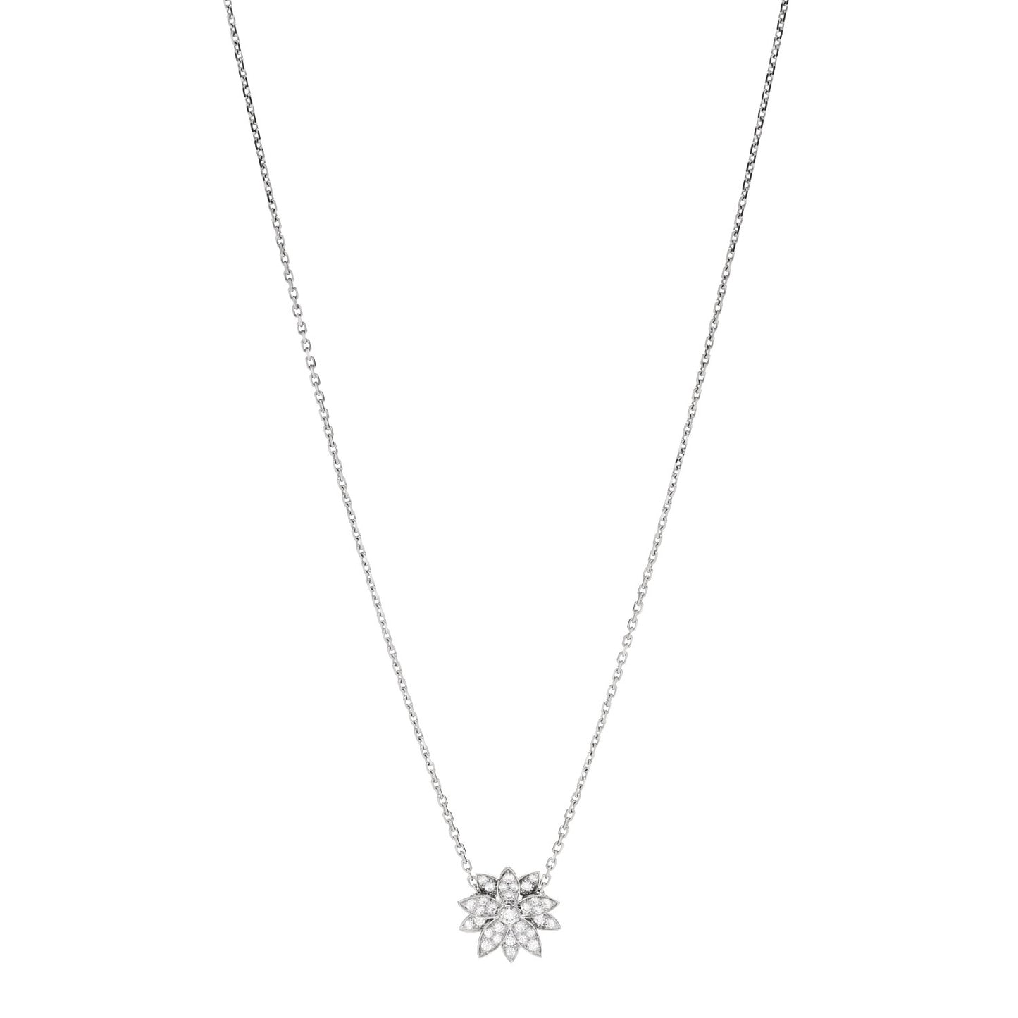 18K White Gold Diamond Small Lotus Pendant Necklace