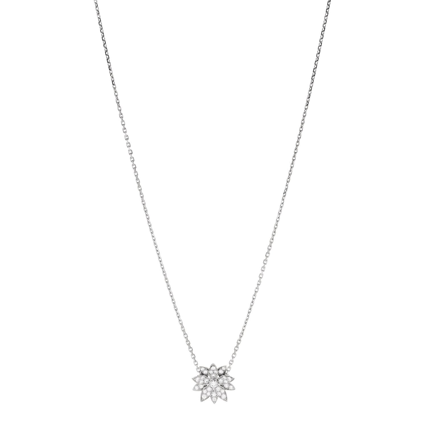 Van Cleef & Arpels 18K White Gold Diamond Small Lotus Pendant Necklace 1 of 8