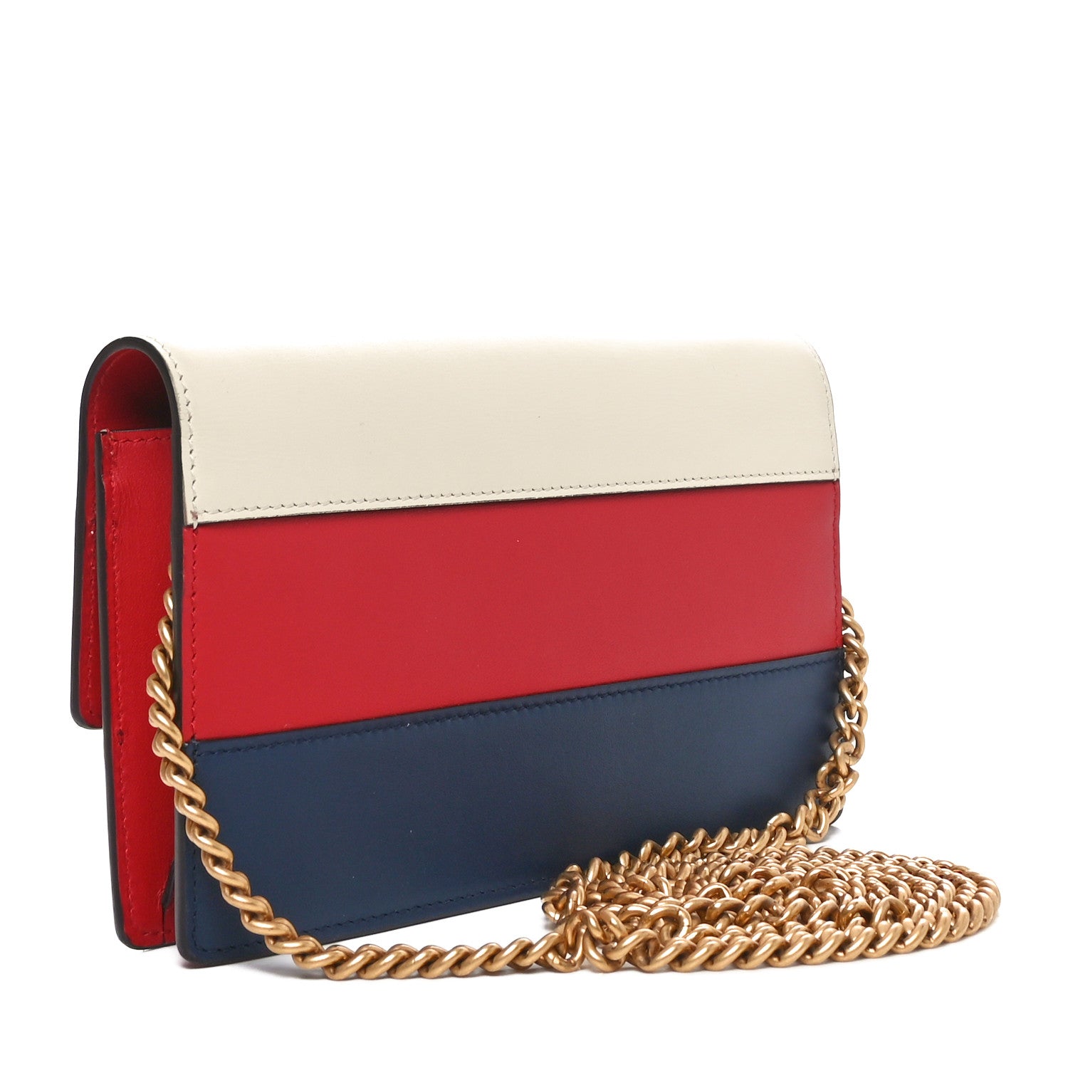 Gucci Calfskin Queen Margaret Chain Wallet Blue Agata Hibiscus Red Mystic White 3 of 9
