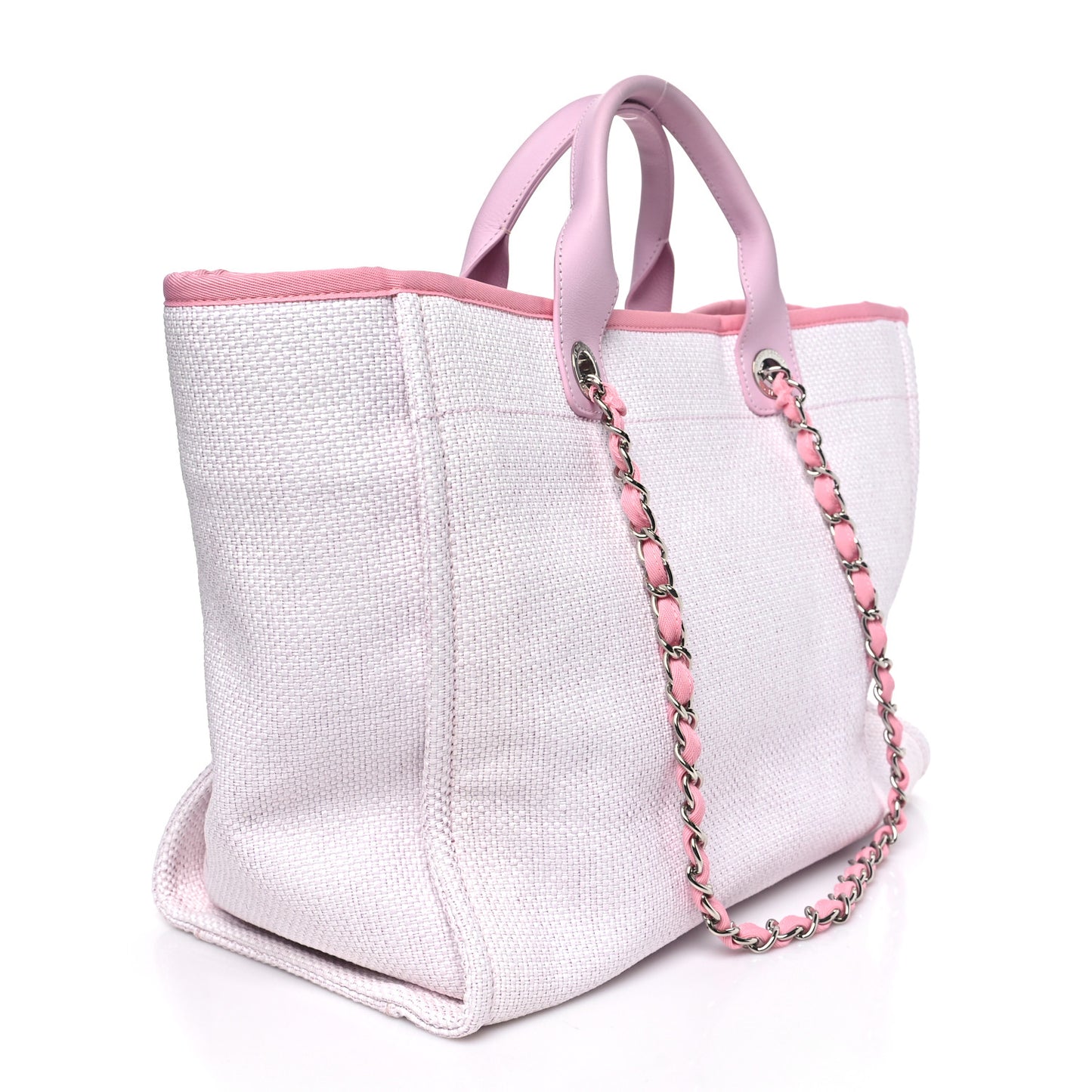 Woven Straw Raffia Medium Deauville Tote Pink