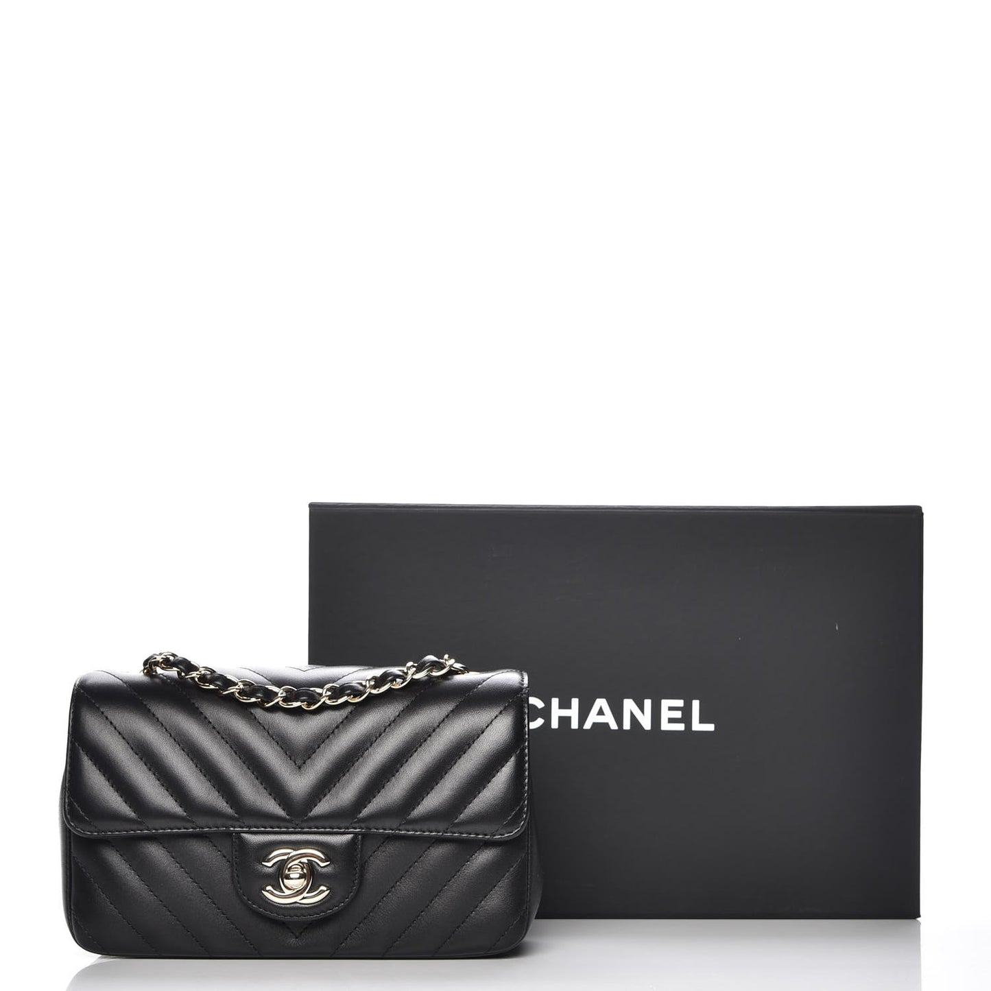 Lambskin Chevron Quilted Mini Rectangular Flap Black