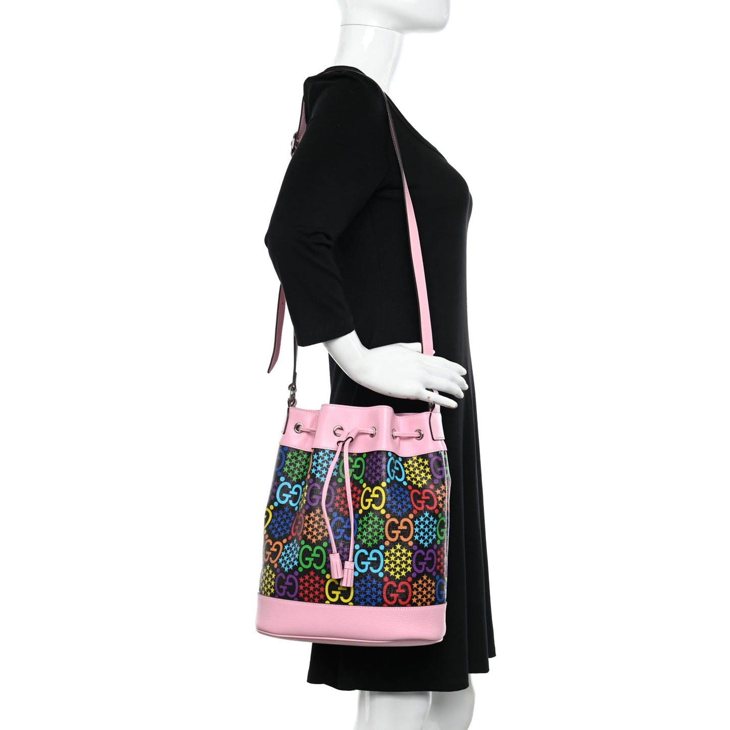GG Supreme Monogram Psychedelic Bucket Bag Black Multicolor Sugar Pink