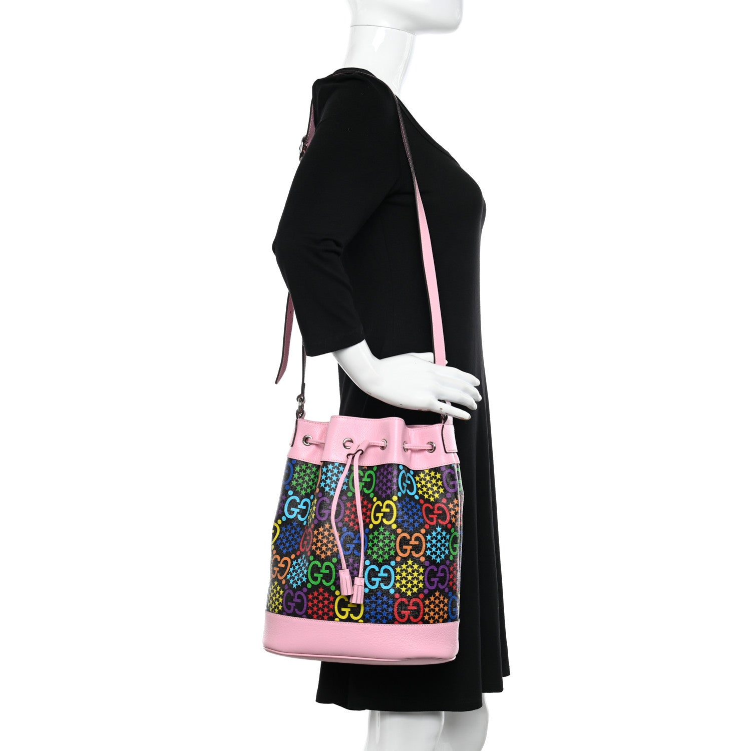 Gucci GG Supreme Monogram Psychedelic Bucket Bag Black Multicolor Sugar Pink 2 of 10