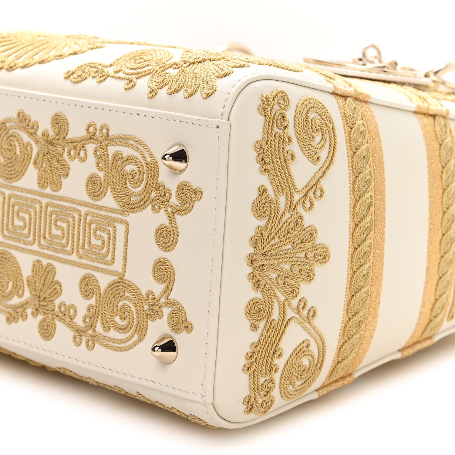 Christian Dior Calfskin Embroidered Medium Lady D-Lite White Gold 10 of 10