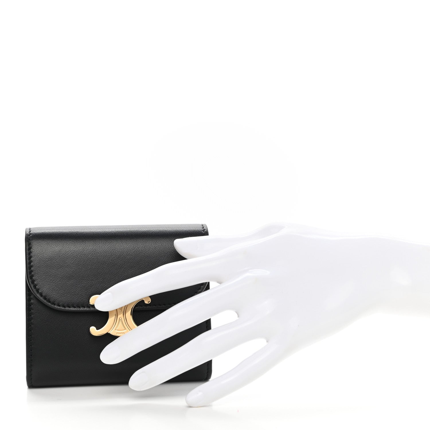 Celine Shiny Smooth Lambskin Small Triomphe Wallet Black 2 of 9