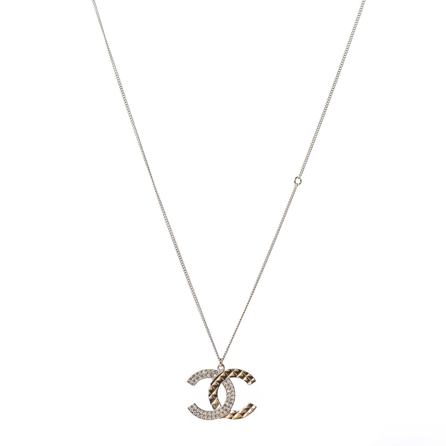 Baguette Crystal Quilted CC Pendant Necklace Gold