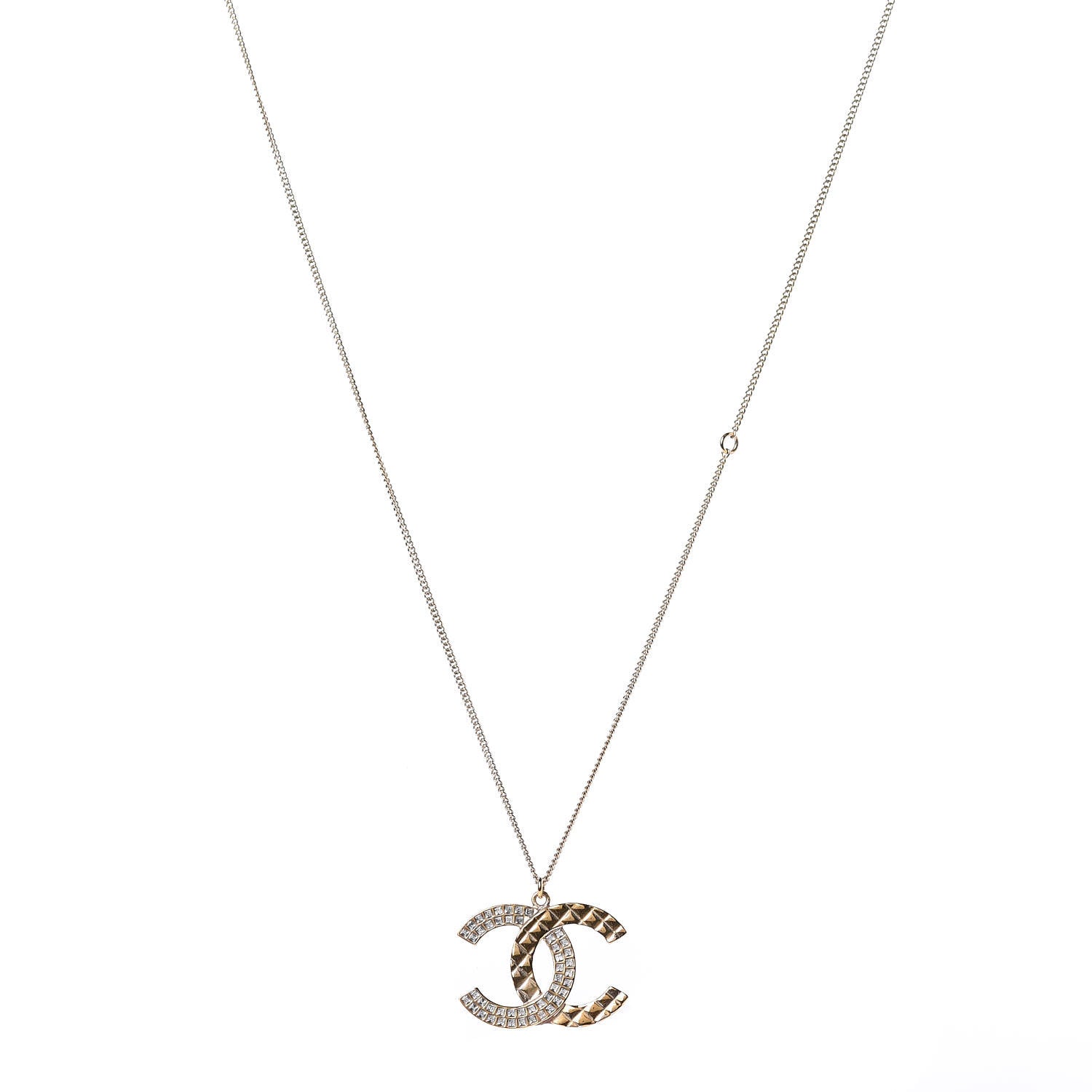 Chanel Baguette Crystal Quilted CC Pendant Necklace Gold 1 of 6