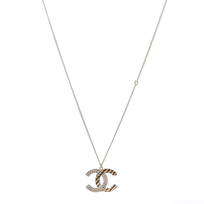 Chanel Baguette Crystal Quilted CC Pendant Necklace Gold 1 of 6