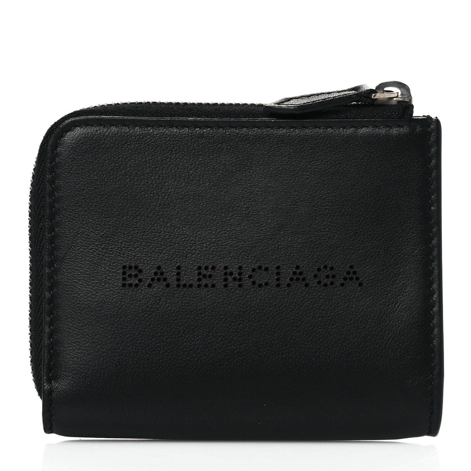 Balenciaga Calfskin Perforated Logo Zip Compact Wallet Black 1 of 9