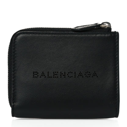 Balenciaga Calfskin Perforated Logo Zip Compact Wallet Black 1 of 9