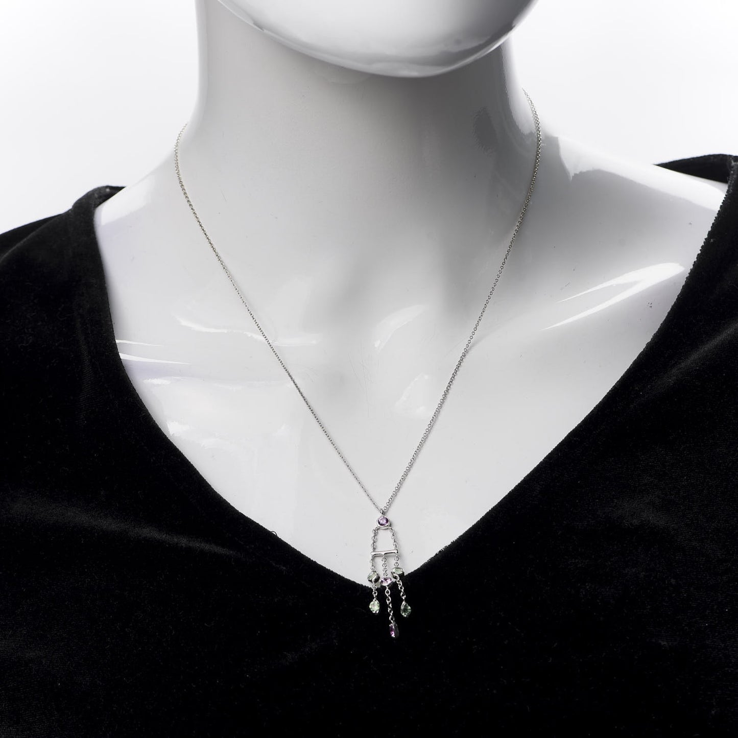 18K White Gold Green Pink Tourmaline Jazz Pendant Necklace