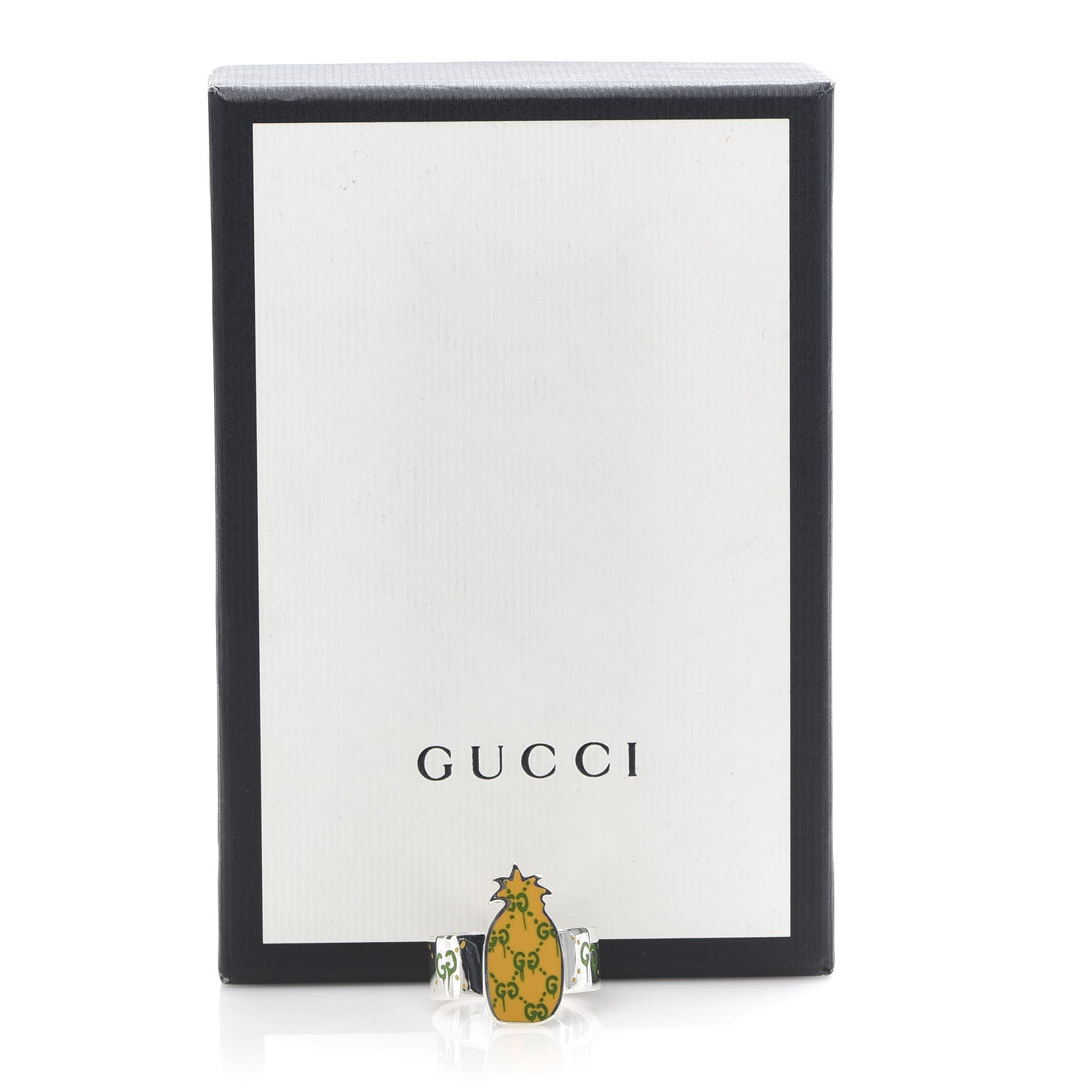 Gucci Sterling Silver Enamel GucciGhost Pineapple Ring 61 9.5 7 of 7