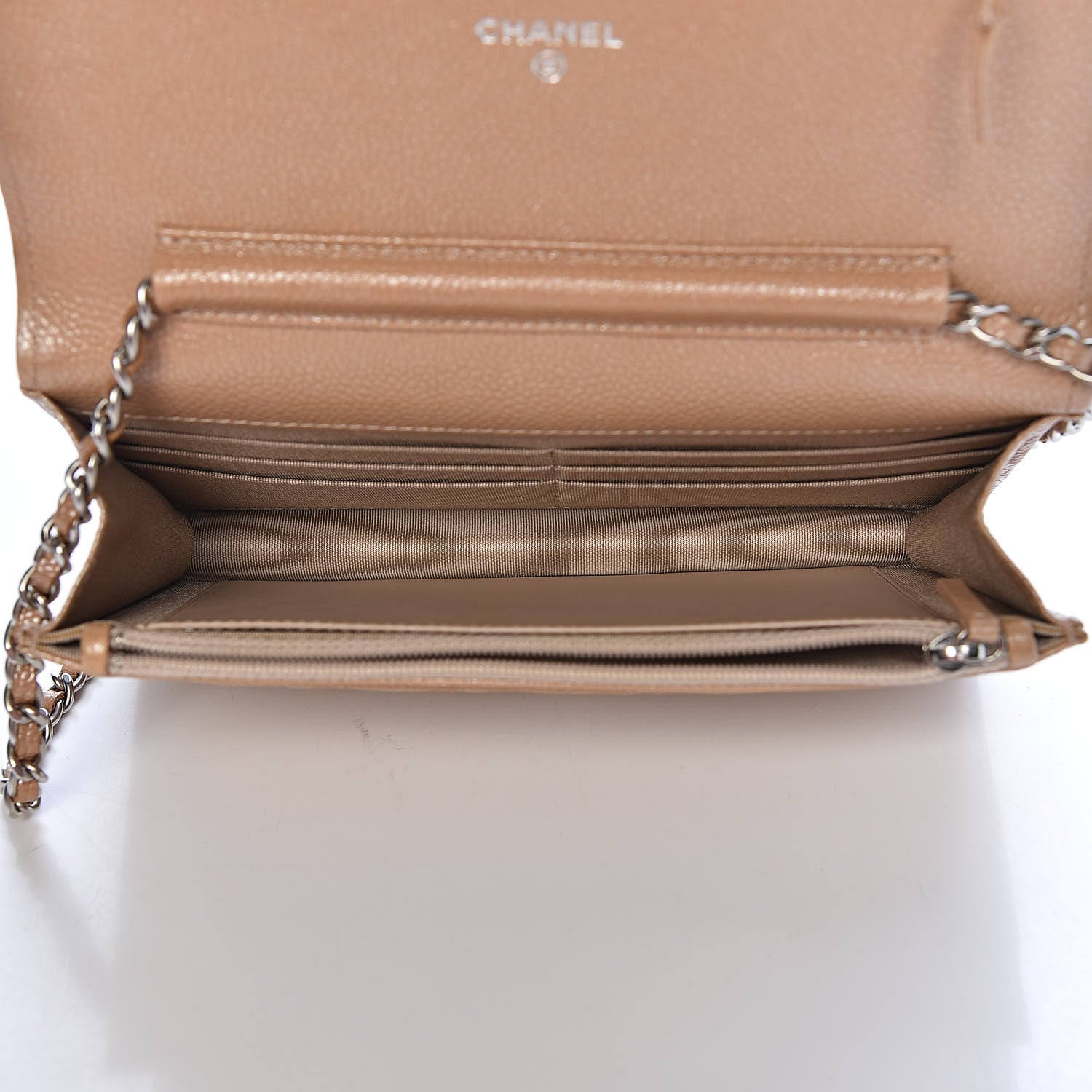 Chanel Pearly Caviar Quilted Wallet On Chain WOC Dark Beige 5 of 13