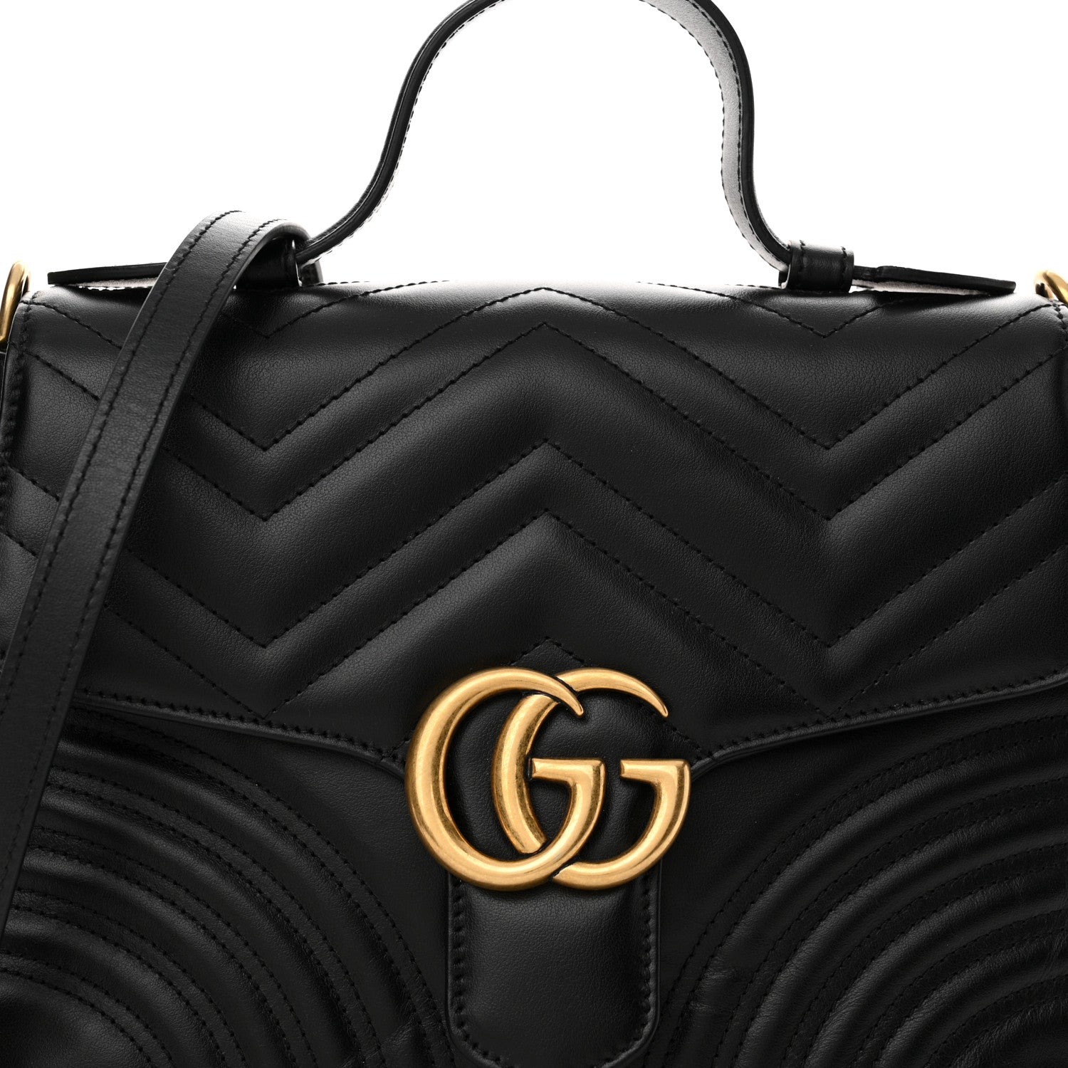 Gucci Calfskin Matelasse Small GG Marmont Top Handle Shoulder Bag Black 8 of 15
