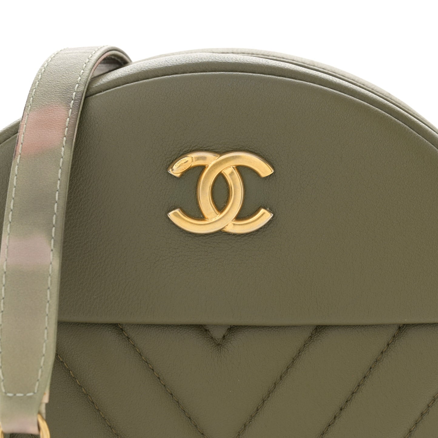 Lambskin Chevron Quilted Round Evening Bag Green