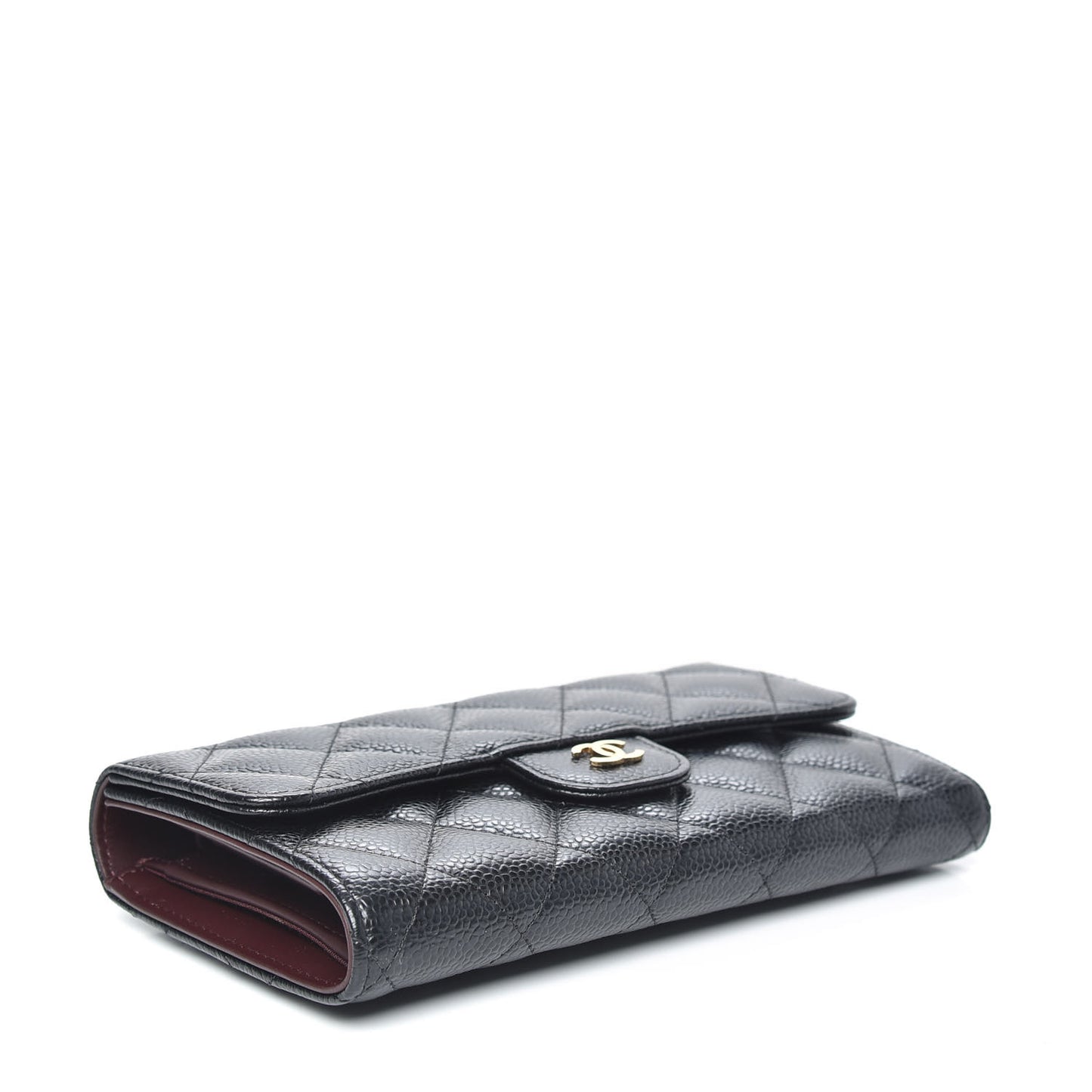 Caviar Quilted Long Flap Wallet Black