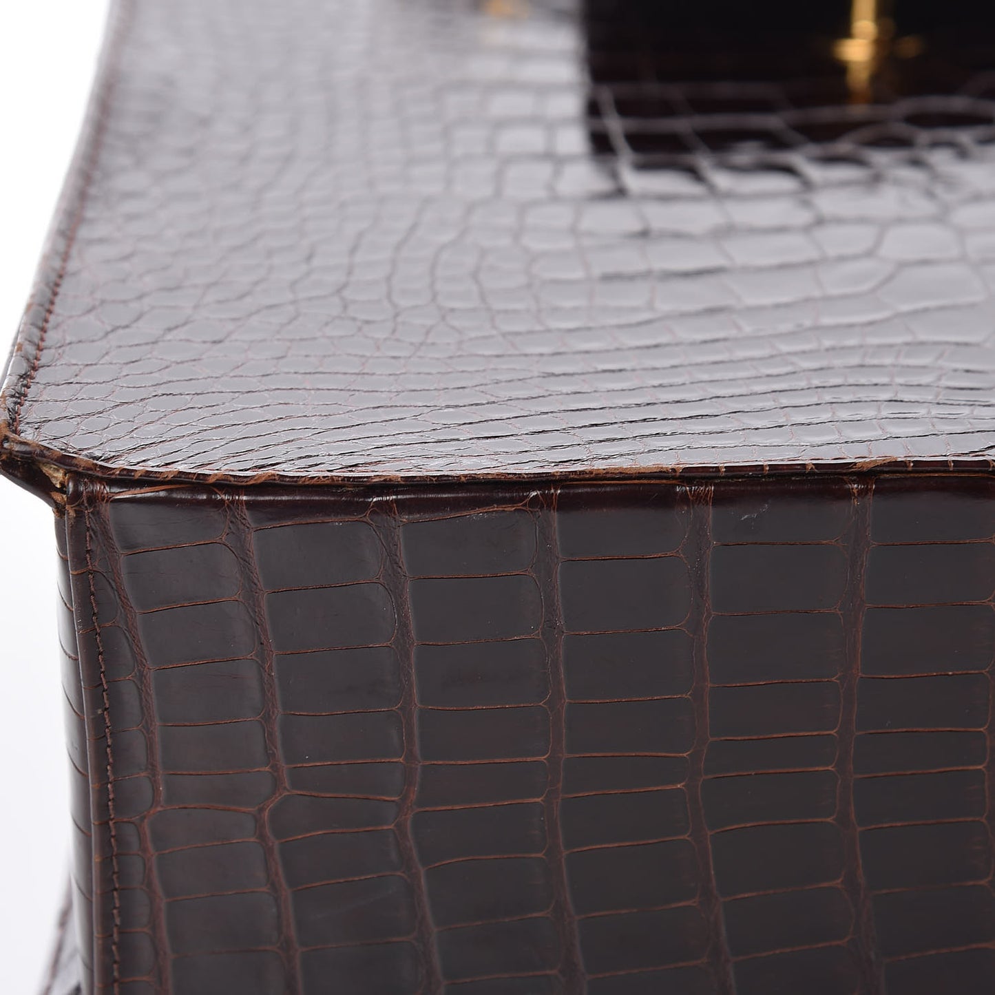 Shiny Crocodile Top Handle Tote Chocolate