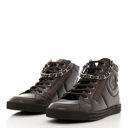 Chanel Calfskin Mens Zipped Sneakers 44 Brown 3 of 10