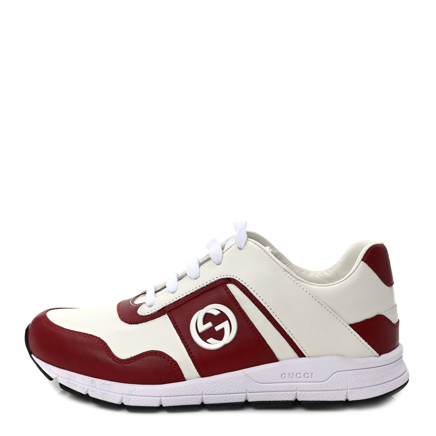 Calfskin Womens Interlocking G Sneakers 37 White Rosso
