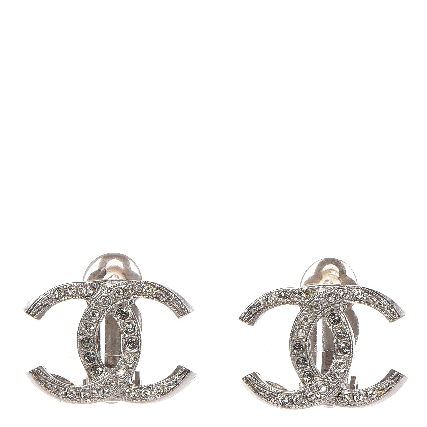 Chanel Crystal CC Clip On Earrings Silver 1 of 5