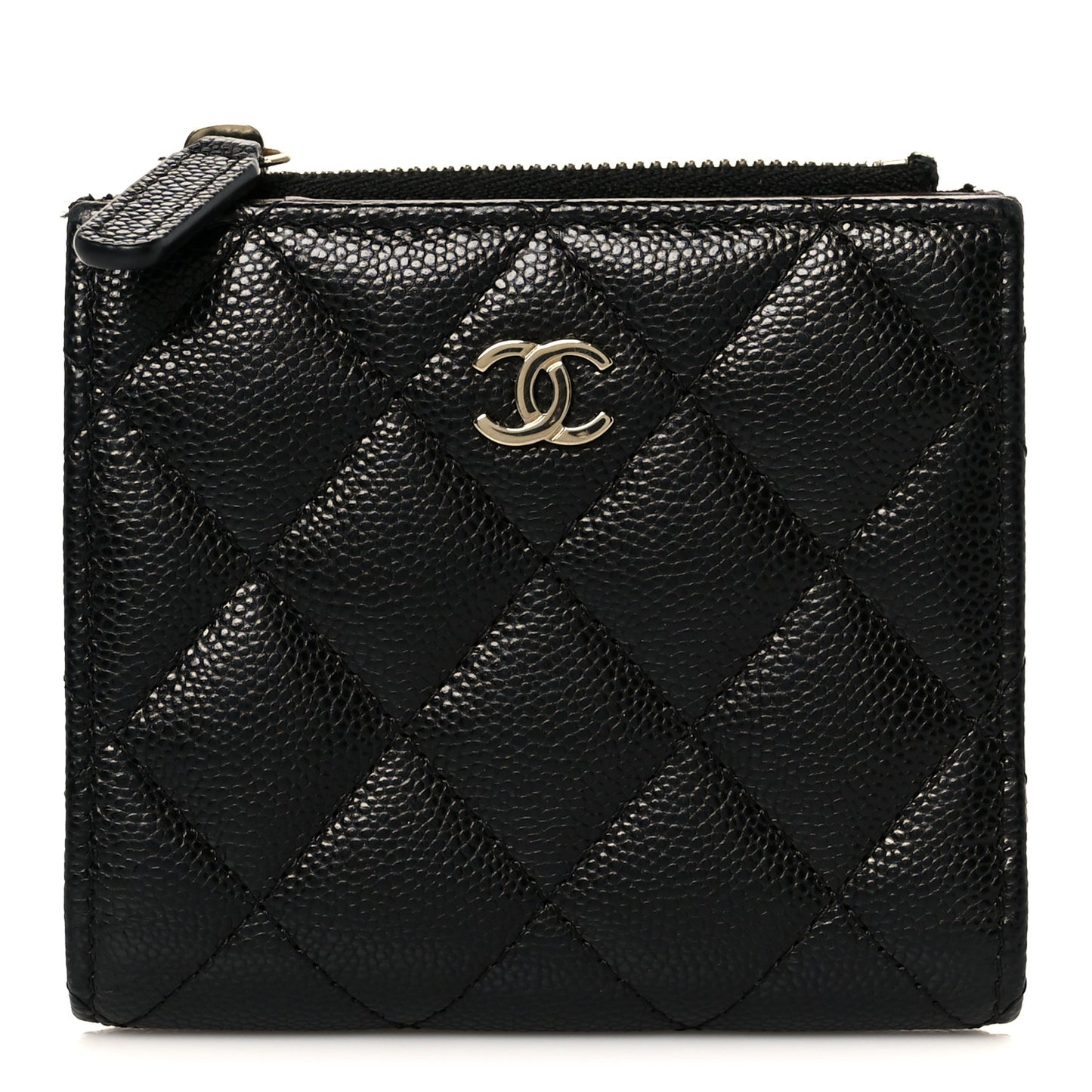 Caviar Quilted CC Zip Compact Wallet Black
