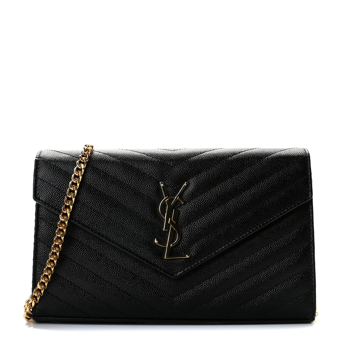Grain De Poudre Matelasse Chevron Monogram Chain Wallet Black