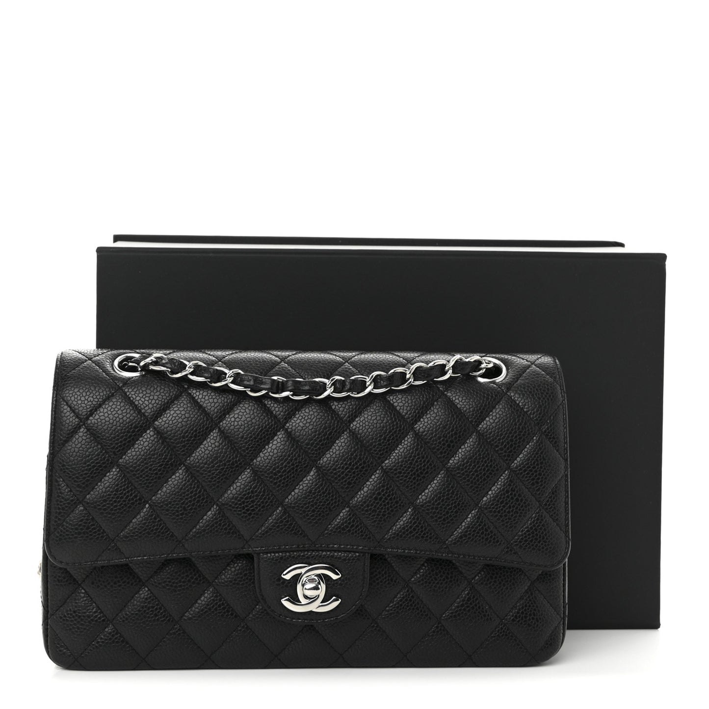 Caviar Quilted Medium Double Flap Black