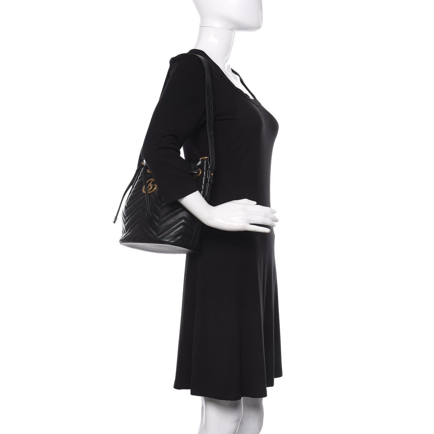 Calfskin Matelasse Sylvie Web GG Marmont Bucket Bag Black