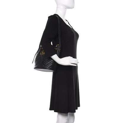 Gucci Calfskin Matelasse Sylvie Web GG Marmont Bucket Bag Black 3 of 11