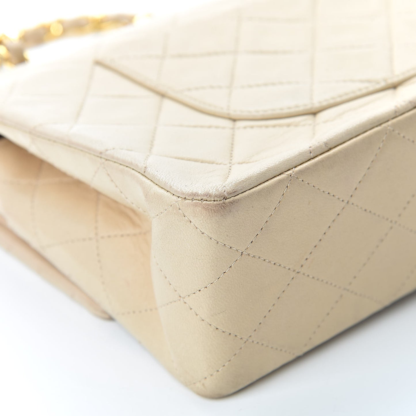 Lambskin Quilted Medium Double Flap Beige