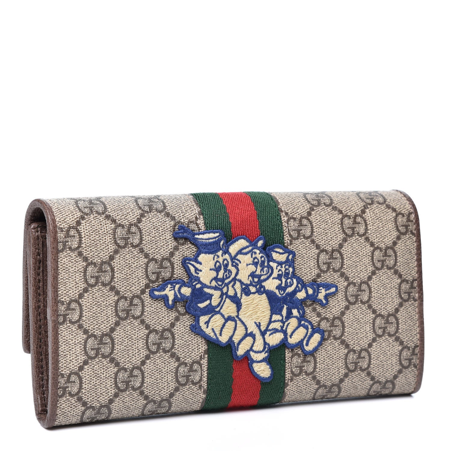 Gucci X DISNEY GG Supreme Monogram Web Three Little Pigs Ophidia Continental Wallet Beige New Acero 2 of 9