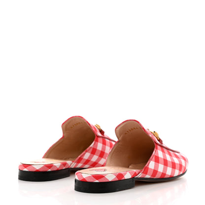 Gucci Cotton Gingham Womens Princetown Slippers 35 White Red 4 of 10