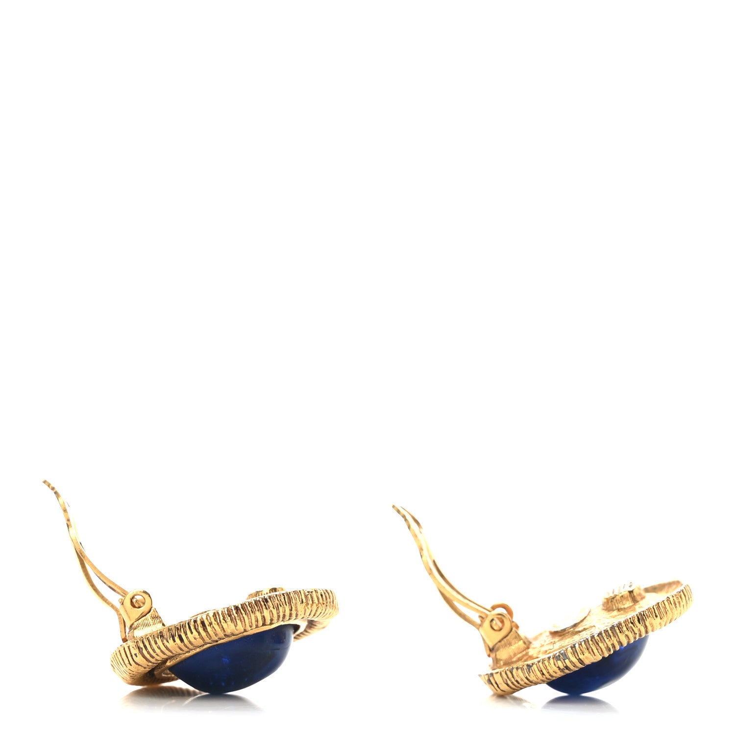 Chanel Poured Glass CC Clip On Earrings Gold Blue 3 of 4