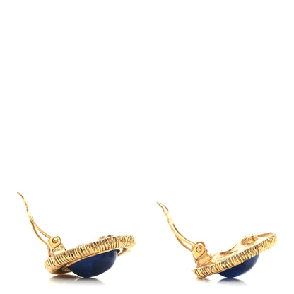 Chanel Poured Glass CC Clip On Earrings Gold Blue 3 of 4