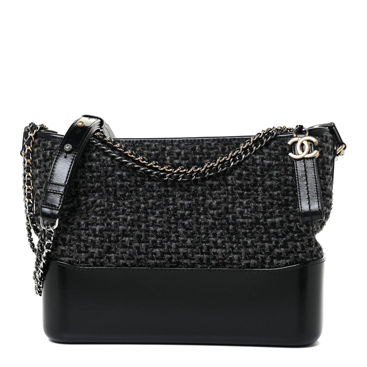 Tweed Calfskin Quilted Medium Gabrielle Hobo Black