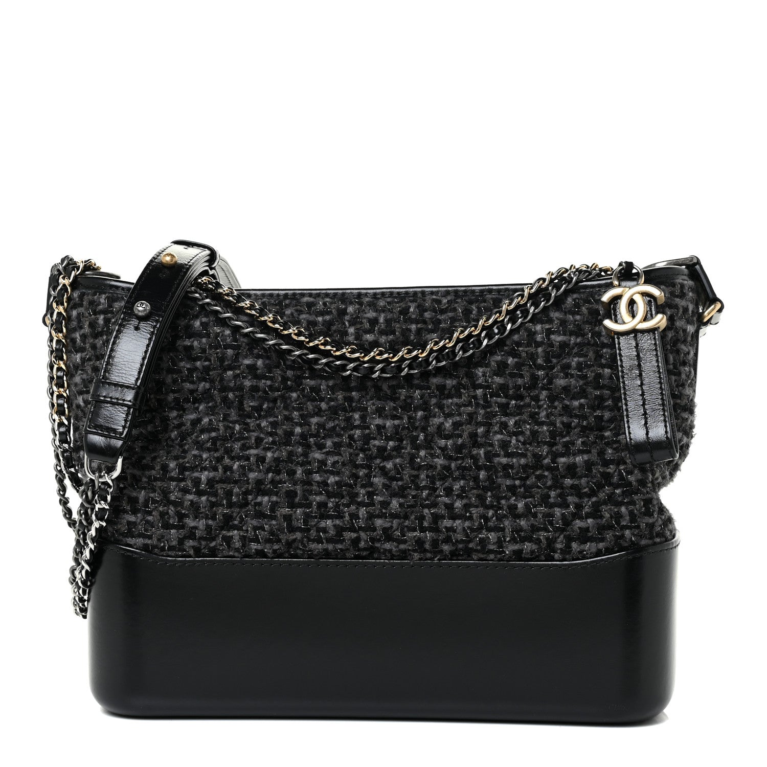 Chanel Tweed Calfskin Quilted Medium Gabrielle Hobo Black 1 of 17