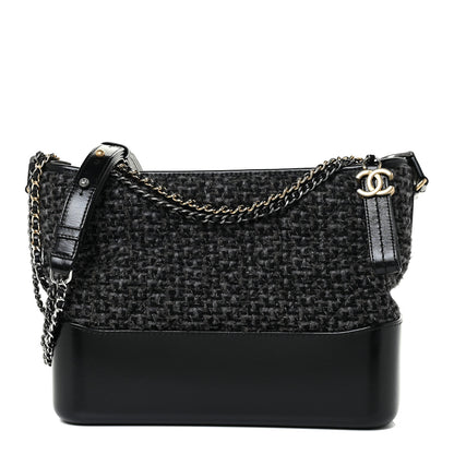 Chanel Tweed Calfskin Quilted Medium Gabrielle Hobo Black 1 of 17
