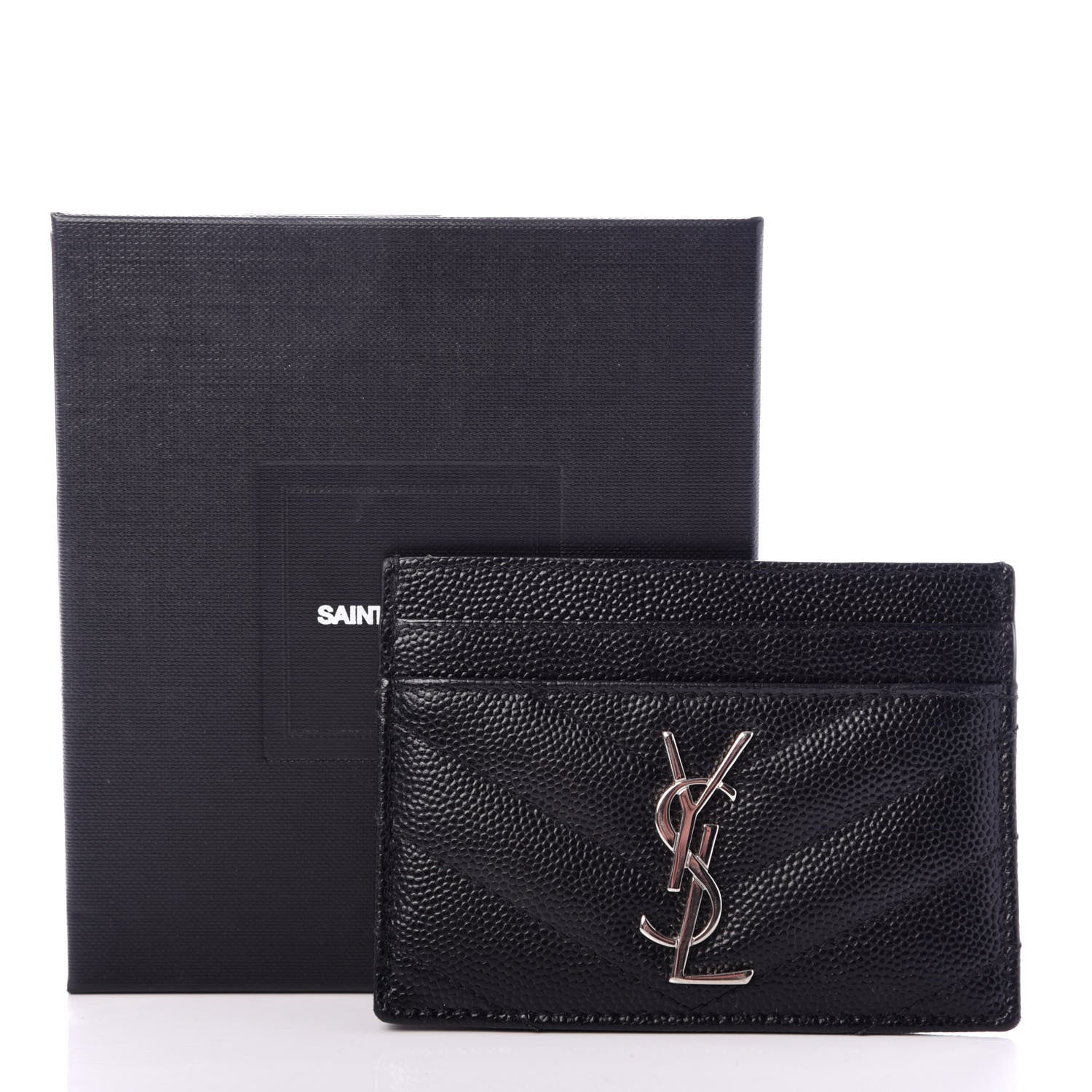 Saint Laurent Grain De Poudre Matelasse Chevron Monogram Credit Card Case Black 8 of 8