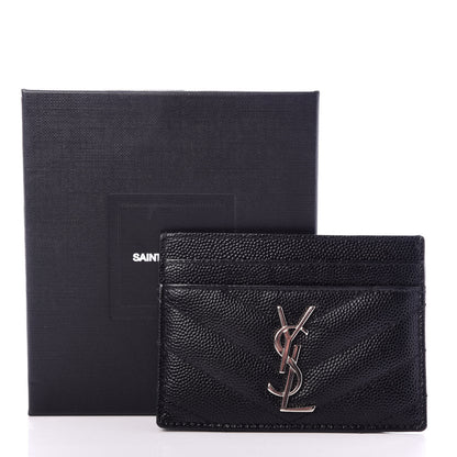 Saint Laurent Grain De Poudre Matelasse Chevron Monogram Credit Card Case Black 8 of 8