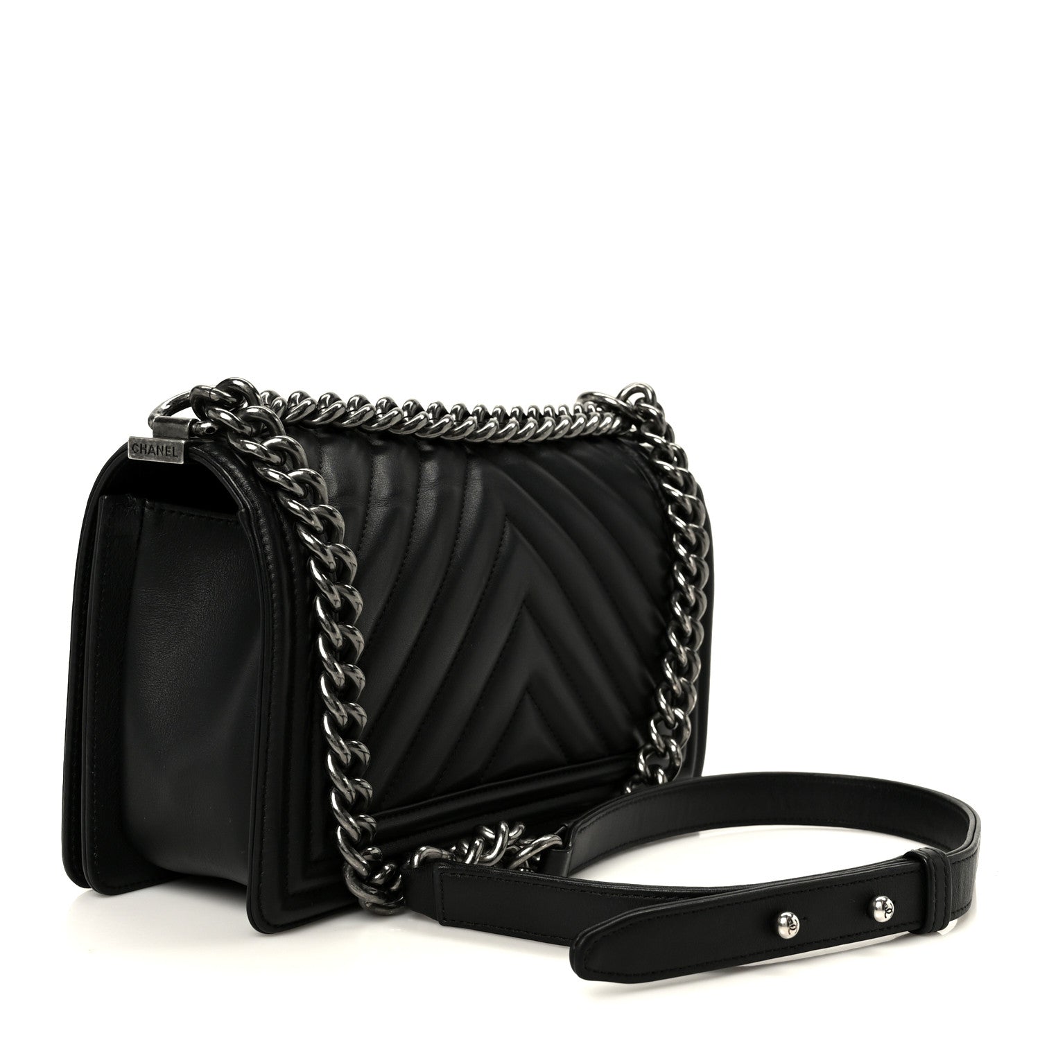 Chanel Lambskin Chevron Quilted Medium Boy Flap Black 2 of 9