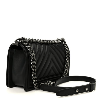 Chanel Lambskin Chevron Quilted Medium Boy Flap Black 2 of 9